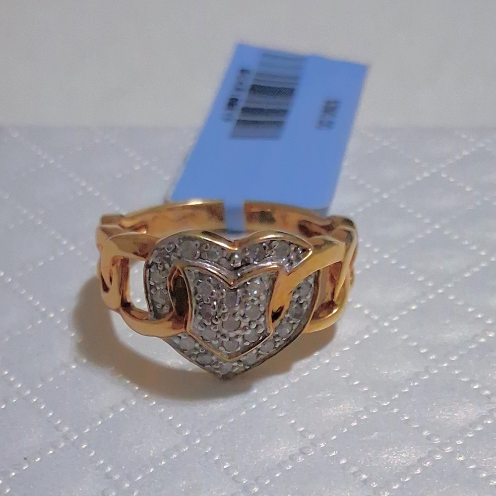 Natural 💎Diamond Heart Ring Gold Over 925 SS Size 7